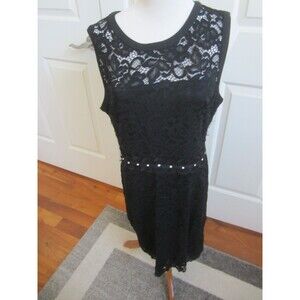NWT Sam Edelman Black Lace Sleeveless Sheath Dress w/ Rhinestone Trim Belt Size